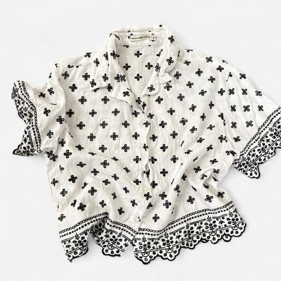Abercrombie & Fitch Short-Sleeve Linen-Blend Embroidered Shirt Size Small - Picture 1 of 6